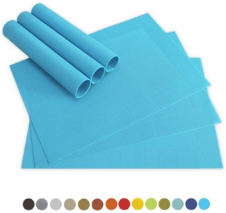 matches21 HOME & HOBBY Platzset Tischsets BORDA 6er Set Türkis-blau als Tischuntersetzer, (6-St), Abwaschbare Platzsets als Tischunterlagen für Ess-Tisch Tisch-Deko