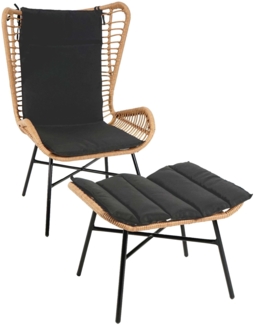 Poly-Rattan Set HWC-G17b, Balkon-Set Gartengarnitur Sitzgruppe Stuhl+Hocker Sessel, Seil ~ naturfarben, Kissen anthrazit