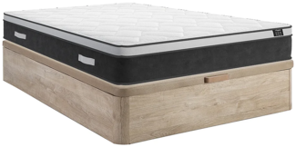 Vente-unique - Set aus Bettgestell mit Bettkasten + Taschenfederkernmatratze mit Memory Schaum - 160 x 200 cm - Hybridmatratze - Stärke 25 cm - Holzfarben hell - ASTRIA Art Collection von YSMÉE