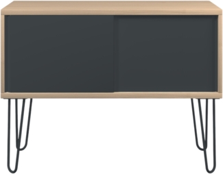 Bisley MultiRange Sideboard in Eiche-Anthrazit - Büroschrank mit Schiebetüren 100cm breit, Retro-Design Kommode aus Holz & Metall, Schrank für Ordner, Bücher & Büro-Material, MS1007H-018-634