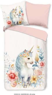 PURE luxury collection Kinderbettwäsche Unidream, Microfaser, 2 teilig, 135x200, Pflegeleicht, Reißverschluss, Kind, Mädchen, Einhorn, Rosa