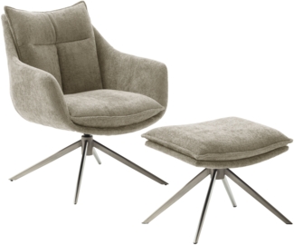 PARKER Loungesessel inkl. Hocker - Cappuccino / Edelstahl gebürstet