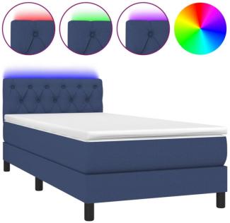 Boxspringbett mit Matratze & LED Stoff Blau 80 x 200 cm, Härtegrad: H2 [3133355]