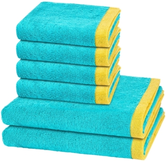 Cawö Lifestyle Splash 6 tlg. Frottier-Set - 4 X Handtuch (50 X 100cm), 2 X Duschtuch (70 X 140cm) - 522 g/m2 - Türkis / apricot