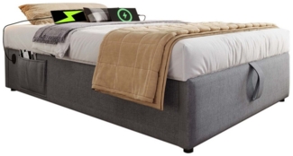 BlingBin Einzelbett Polsterbett (1-tlg, Struraumbett Bettgestell mit USB- C und Vollflächiger Lattenrost), 90×200 cm, Ohne Kopfteil, Baumwolle