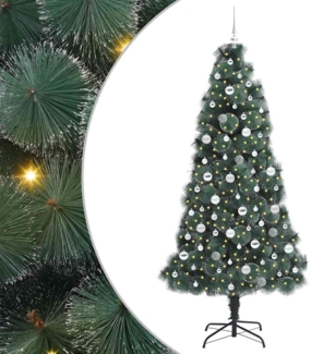 vidaXL Künstlicher vorbeleuchteter Weihnachtsbaum mit Kugelset 210 cm 3396183