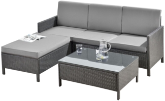 DELUKE® Gartenmöbel Set Polyrattan SEORA - 3-tlg. Grau Gartenlounge Set Sofa Hocker und Tisch Outdoor-Möbel Sitzgruppe Garten mit Tisch