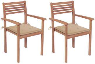 vidaXL Gartenstühle 2 Stk. mit Beige Kissen Massivholz Teak 3062265