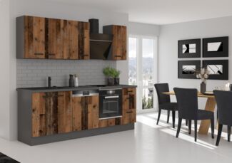 Küche OLD STYLE Basic 240 cm Old Wood Optik Küchenzeile Küchenblock Einbauküche