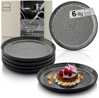 SÄNGER Teller Set Sydney, (6 St), 6 tlg. Dessertteller, Steingut, Grau, Handmade, VALUE COLLECTION