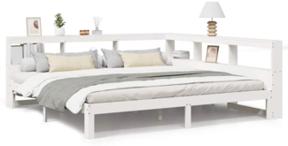 vidaXL Massivholzbett mit Regal ohne Matratze Weiß 180x200 cm Kiefer 3324374