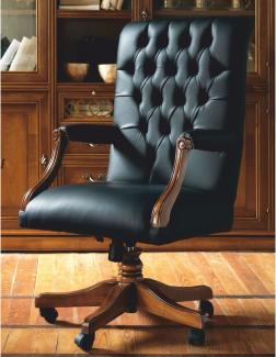 Casa Padrino Luxus Barock Chesterfield Leder Schreibtischstuhl Schwarz / Braun - Made in Italy