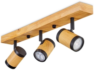 hofstein Deckenleuchte moderne Deckenlampe aus Holz/Metall in Natur/Schwarz, ohne Leuchtmittel, mit verstellbaren Strahlern, 3 x GU10, ohne Leuchtmittel