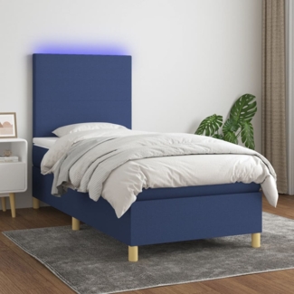 vidaXL Boxspringbett mit Matratze & LED Blau 80x200 cm Stoff 3135235