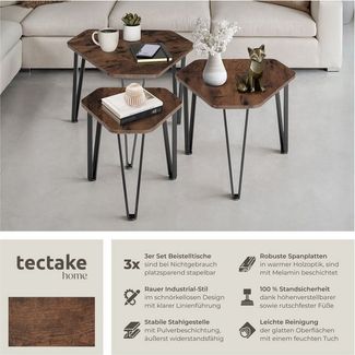 tectake Beistelltisch Torquay (1-St, 1 tlg), Dreiteiliges Beistelltisch-Set im charmanten Industrie-Stil