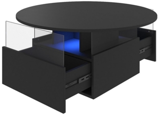 radelldar Couchtisch, Wohnzimmertisch Beistelltisch rund mit 2 Schubladen LED-Beleuchtung