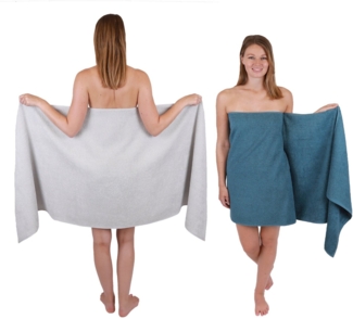 Betz Saunatuch 2 Stück Saunatücher XXL Berlin 70 x 200 cm Silbergrau - Taubenblau, 100% Baumwolle (Set, 2-St)