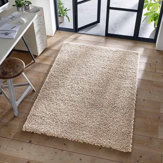 TaCa Home Langflor-Teppich Shaggy Teppich Langflor, rund, Höhe: 35 mm, Wohnzimmer Schlafzimmer Kinderzimmer, Beige - 80 cm rund