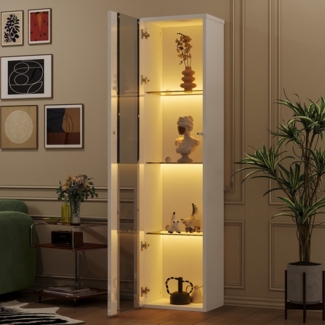 MODFU Vitrine mit LED-Beleuchtung (Multifunktionale Glasvitrine 40 x 29 x 170 cm mit LED-Farbwechselbeleuchtung, Fernbedienung/App-Steuerung, transparentem Design und Acrylplatte – Moderne Präsentation für Sammlerstücke, Dekoration und Büro) LED-Farbwe...