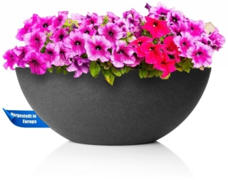 BigDean Pflanzschale - ovale Wasserschale - 51x23x20 cm - Stabiler Kunststoff - Stein-Optik anthrazit - Brunnenschale für Miniteich - Grabschale