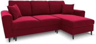 Micadoni 4-Sitzer Samtstoff Reversible Ecksofa mit Bettfunktion und Box Moghan | Bezug Red | Beinfarbe Black Chrome Meta...