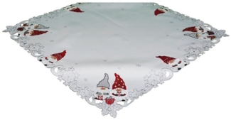 matches21 HOME & HOBBY Tischdecke Tischdecke AMIRA Weihnachten Wichtel Polyester weiß 85 x 85 cm (1-tlg), Pflegeleicht & waschbar bei 30 °C