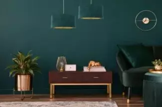 BPS Koncept 0E0-160-50 Hängeleuchte GLAMOUR Velourss strukturiert auf PVC-Basis grün, gold 1xE27 60W H:107 Ø50cm dimmbar