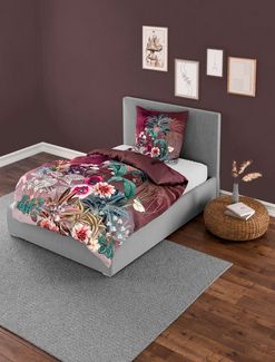 JACK Bettwäsche 135x200 cm, Tropische Flora Fauna Burgund, Mako-Satin, 2 teilig, Tropische Pflanzen und Tiere