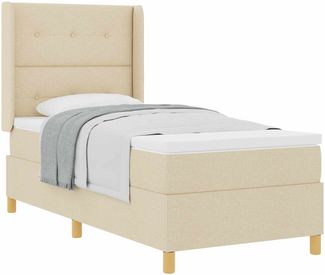 vidaXL Boxspringbett mit Matratze mit Kopfteil Creme 90 x 190 cm Stoff 3341810