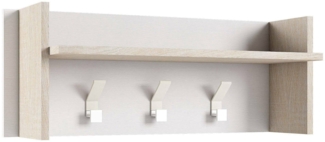 Dmora Eingangsmöbel Angry, Kleiderbügel mit 3 Haken, Eingangsregal, 100 % Made in Italy, 90 x 29 x 34 cm, Weiß und Eiche,
