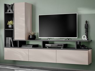 Wohnwand Hero in Graphit Eiche und Kaschmir 210 cm