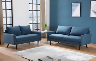 Vente-unique - Couchgarnitur 3+2 - Stoff - Blau - HALIA