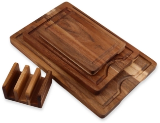 Lacers Schneidebrett Lacers Purpleline Holzschneidebretter in verschiedenen Ausführungen, (4-St), Mit Saftrille, rutschfeste Füße, Schneidebrett im Set mit Halterung