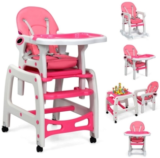 COSTWAY Hochstuhl 3 in 1 Babystuhl, wandelbar, einstellbarer Winkel, abnehmbar