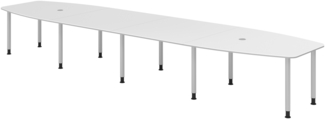 bümö Konferenztisch oval 520x130 cm großer Besprechungstisch in weiß, Besprechungstisch mit Chromfüßen, Meetingtisch für 18 Personen, XXL-Tisch für Besprechungsraum & Meeting, KT52C-W-S