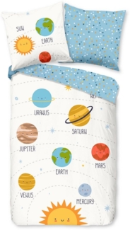 good morning Kinderbettwäsche Astraa, Renforcé, 2 teilig, Baumwolle, Renforcé, Wendeoptik, Kind, Junge, Planet, Raum