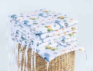 Loolay Bettnestchen Meer Ozean Wal Fische Schildkröte Baumwolle Babybett BETTUMRANDUNG, (Bett 140x70 cm - 420, 210 cm, 120x60 cm - 360, 180 cm, Babyausstattung Umrandung Kopfschutz Kantenschutz Bettschlange), PREMIUM Baby GESCHENK! 100% Bio Baumwolle!