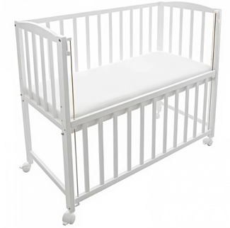 Babyhafen Beistellbett Stubenbett 3in1 Babybett mit Matratze Rollen Weiß Natur, inkl. Matratze, Rollen