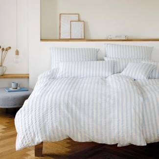 elegante Web-Seersucker Bettwäsche Svaneke|135x200 cm + 40x80 cm| bleu