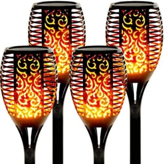 LA CUTE LED Solarleuchte Solar Gartenfackel 4er-Set mit Flammenlicht, IP65, 600mAh Akku, LED (nicht austauschbar), Warmweiß mit flackerndem Flammeneffekt, Realistisches Flammenlicht, IP65 wasserdicht, solarbetrieben