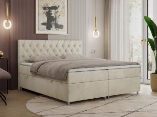 Boxspringbett Doppelbett Polsterbett Kunstlederbett mit Bettkasten - ROMA - 180x200cm - Beige Velours - H4