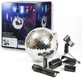SATISFIRE Discolicht Discokugel Set Mobile Party Komplettset 20cm Kugel Motor Spot Stativ