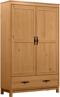 Home affaire Kleiderschrank Sandnes Kieferschrank Schlafzimmer Schrank TOPSELLER weiß (1-St, natürlicher Landhaus-Look B/T/H: 96x38x155cm) Drehtürenschrank aus Massivholz mit besonderen Metallgriffen