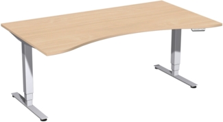Elektro-Hubtisch 'Pro+', höhenverstellbar, 180 x 100 x 62-128cm, Buche / Silber