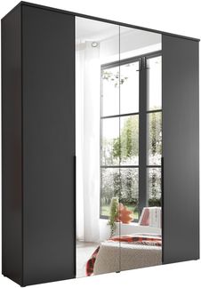 Drehtürenschrank >Kevo< 4 Türen, 2 Böden, Graphit / Spiegel, Dekor - 180x225x52cm (BxHxT)