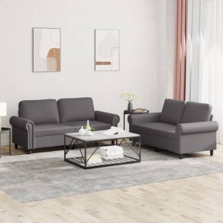 vidaXL 2-tlg. Sofagarnitur mit Kissen Grau Kunstleder 3202152