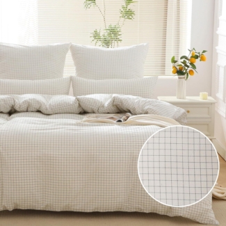 SOULFUL Bettwäsche 100% Baumwolle kariert Weiß Reißverschluss 135x200cm