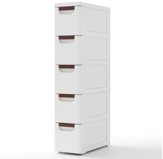 COSTWAY Beistellwagen, Nischenschrank schmal, mit 5 Schubladen & Rollen, weiß