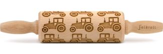 folkroll Teigroller 3D-Motiv-Teigrolle Massivholz, Traktor