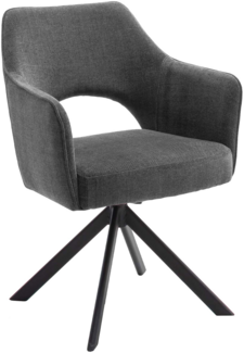 TAVIRA TV4S77DG Stuhl mit Armlehne Chenille Optik mit Keder dunkelgrau Taschenfederk, schwarz Metall Lack